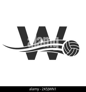Letter W Volleyball Logo Design For Volley Ball Club Symbol Vector Template. Volleyball Sign Template Stock Vector