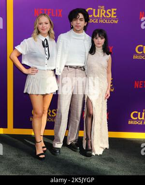 Hollywood, USA. 08th Oct, 2022. Abi Monterey, Myles Vincent Perez, Holly J Barret arrives at The Special Screening of Netflix The Curse of Bridge Hollow held at The Tudum Theater in Hollywood, CA on Saturday, October 8, 2022 . (Photo By Juan Pablo Rico/Sipa USA) Credit: Sipa USA/Alamy Live News Stock Photo