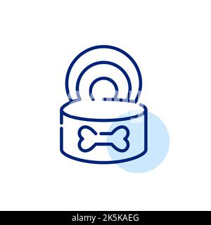 Open pet food can with bone on it. Pixel perfect, editable stroke line icon Stock Vector