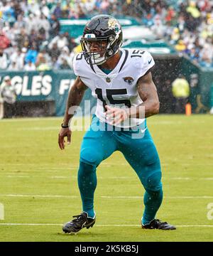 Jacksonville Jaguars wide receiver Tim Jones (15) runs a route against the  Detroit Lions during an NFL football game, Sunday, Dec. 4, 2022, in  Detroit. (AP Photo/Rick Osentoski Stock Photo - Alamy