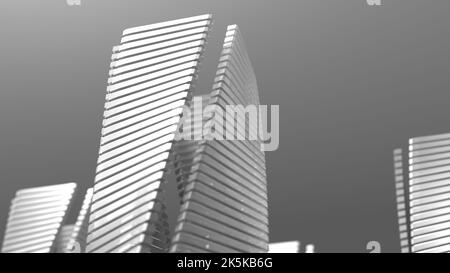 3D rendering of helix structures resembling typical contemporary-style buildings in the cities. A work of grayscale geometric abstract art Stock Photo