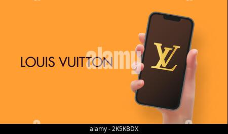 A Mobile phone or cell phone being held in a hand with the Louis Vuitton  app open on screen Stock Photo - Alamy