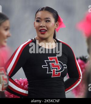 October 8, 2022 - San Diego State Aztec cheerleader during a game between the San Diego State Aztecs and the Hawaii Rainbow Warriors at the Snapdragon Stadium in San Diego, CA - Michael Sullivan/CSM Stock Photo