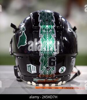 October 8, 2022 - A Hawaii football helmet on the bench during a game between the San Diego State Aztecs and the Hawaii Rainbow Warriors at the Snapdragon Stadium in San Diego, CA - Michael Sullivan/CSM Stock Photo