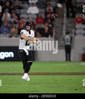 October 8, 2022 - Hawaii Rainbow Warriors quarterback Brayden Schager (13) passes the ball during a game between the San Diego State Aztecs and the Hawaii Rainbow Warriors at the Snapdragon Stadium in San Diego, CA - Michael Sullivan/CSM Stock Photo