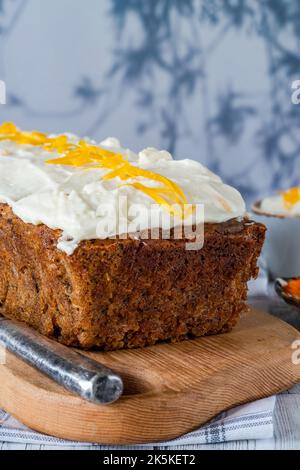 Classic carrot cake with vanilla cheese frosting Stock Photo