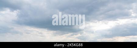 Dramatic Sky Background. Panoramic view of Stormy Clouds in Dark sky Stock Photo