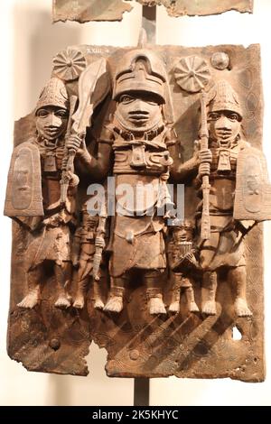 Benin Bronzes on display at the British Museum, brass plaques from the royal court palace of the Kingdom of Benin, 16-17th century, London, UK Stock Photo