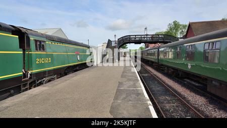 Unrebuilt SR West Country Class Pacific No 21C123 (34023) Blackmoor Vale at Sheffield Park station on the Bluebell Railway. Stock Photo