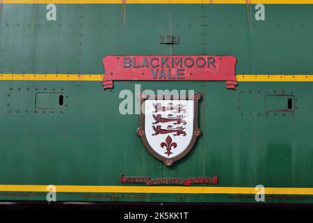 Unrebuilt SR West Country Class Pacific No 21C123 (34023) Blackmoor Vale at Sheffield Park station on the Bluebell Railway. Stock Photo