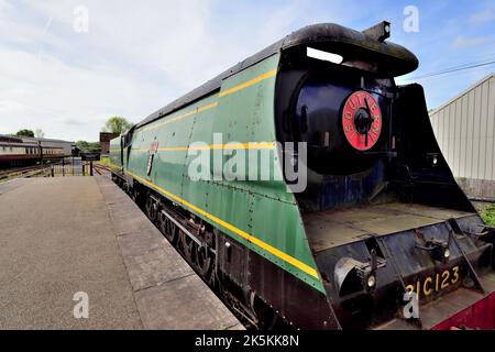 Unrebuilt SR West Country Class Pacific No 21C123 (34023) Blackmoor Vale at Sheffield Park station on the Bluebell Railway. Stock Photo