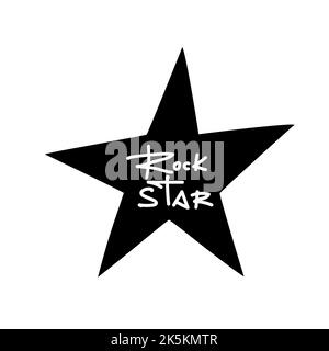 Isolated white Rock star graffiti tag on a black star. Vector illustration.  Stock Vector