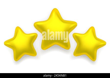 Three realistic shiny lucky stars isolated on white background. Stock Vector