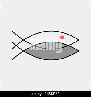 Two fish line logo, sea products outline icon. Fish outline, element for restaurant menu. Minimal vector symbol Stock Vector