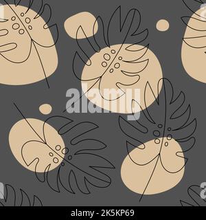 Monstera leaves seamless trendy modern boho pattern. Bohemian background with palm leaves, vector wallpaper. Template for textiles, fabric, paper Stock Vector