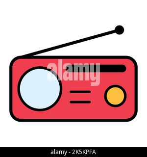 Retro radio station icon, flat isolated music sound media button, web vector illustration . Stock Vector