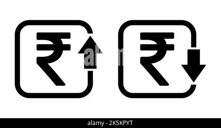 Set of cost symbol rupee increase and decrease icon. Money vector symbol isolated on background . Stock Vector