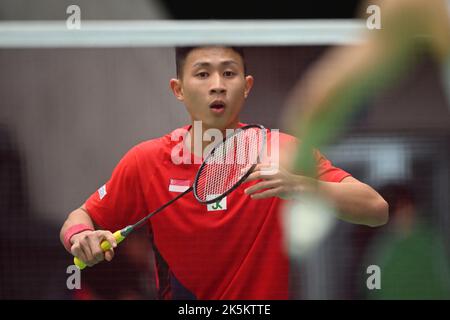 Sydney, Australia. 08th Oct, 2022. Jia Wei Joel (Singapore) seen in action during 2022 Sydney International Men's Single quarter finals match against Ricky Tang of Australia. Jia Wei Joel won the match, 21-11, 21-10. Credit: SOPA Images Limited/Alamy Live News Stock Photo