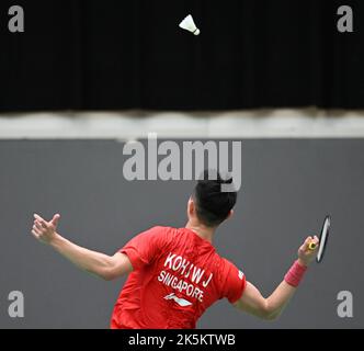 Sydney, Australia. 08th Oct, 2022. Jia Wei Joel (Singapore) seen in action during 2022 Sydney International Men's Single quarter finals match against Ricky Tang of Australia. Jia Wei Joel won the match, 21-11, 21-10. Credit: SOPA Images Limited/Alamy Live News Stock Photo