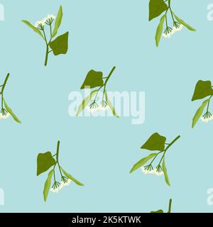 Herbs Linden, for design cosmetic, natural medicine, herbal tea, food menu. Seamless vector pattern with linden flowers. for linden tea packaging desi Stock Vector