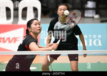 Sydney, Australia. 08th Oct, 2022. Catherine Choi and Josephine Wu of Canada seen in action during 2022 Sydney International Women's Double quarter finals match against Chiu Pin-Chian and Jiang Yi-Hua of Chinese Taipei. Choi and Wu lost the match, 19-21, 21-16, 18-21. Credit: SOPA Images Limited/Alamy Live News Stock Photo