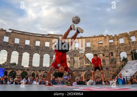 The world finals of Red Bull Street Style, the technique competition with the ball, held in the Arena in Pula, Croatia on October 8, 2022. Photo by Srecko Niketic/PIXSELL/ABACAPRESS.COM Stock Photo