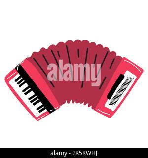 Hand drawn doodle Old Accordion icon isolated on a white background. Vector illustration musical instrument. Cartoon sound concept symbol element. Mus Stock Vector