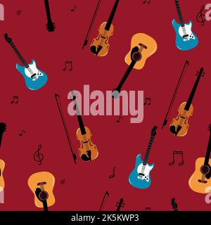 Violin. Vector illustration of a violin isolated on white. seamless, pattern Musical instruments . Hand drawn background. Great for textiles, wrapping Stock Vector