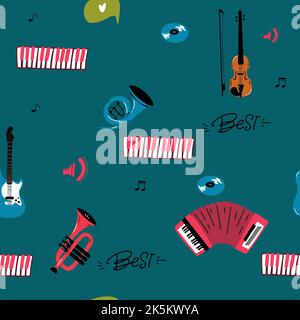 seamless pattern Vector music pattern with Musical instruments . Hand drawn background. Great for textiles, wrapping paper, wallpapers Stock Vector