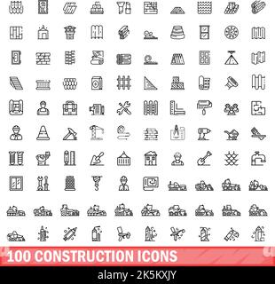 100 construction icons set. Outline illustration of 100 construction icons vector set isolated on white background Stock Vector