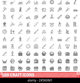 100 craft icons set. Outline illustration of 100 craft icons vector set ...