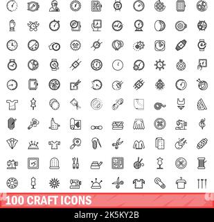 100 craft icons set. Outline illustration of 100 craft icons vector set isolated on white background Stock Vector