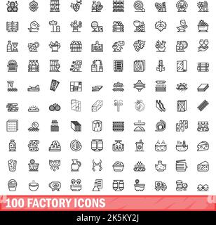 100 factory icons set. Outline illustration of 100 factory icons vector set isolated on white background Stock Vector