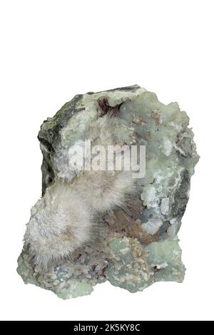 Mesolite Needles with Thomsonite on Prehenite, Burgers Quarry, New Jersey, USA Stock Photo