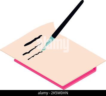 Handwritten letter icon isometric vector. Fountain pen write on paper sheet, book. Handwriting, retro style Stock Vector