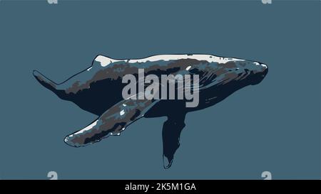 Hump back Whale artwork design for TShirt, Logo, Wallpaper or digital art. Stock Vector