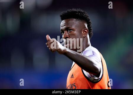 MADRID, SPAIN - OCTOBER 08: Vinicius Jr of Real Madrid CF reacts prior the La Liga Santander match between Getafe CF and Real Madrid CF on October 08, 2022 at Coliseum Alfonso Perez in Madrid, Spain. Credit: Ricardo Larreina/AFLO/Alamy Live News Stock Photo