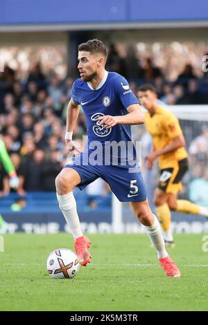 London, UK. 09th Oct, 2022. Jorginho of Chelsea in action during the Premier League match between Chelsea and Wolverhampton Wanderers at Stamford Bridge, London, England on 8 October 2022. Photo by Ken Sparks. Editorial use only, license required for commercial use. No use in betting, games or a single club/league/player publications. Credit: UK Sports Pics Ltd/Alamy Live News Stock Photo