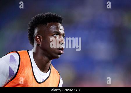 MADRID, SPAIN - OCTOBER 08: Vinicius Jr of Real Madrid CF looks on prior the La Liga Santander match between Getafe CF and Real Madrid CF on October 08, 2022 at Coliseum Alfonso Perez in Madrid, Spain. Credit: Ricardo Larreina/AFLO/Alamy Live News Stock Photo