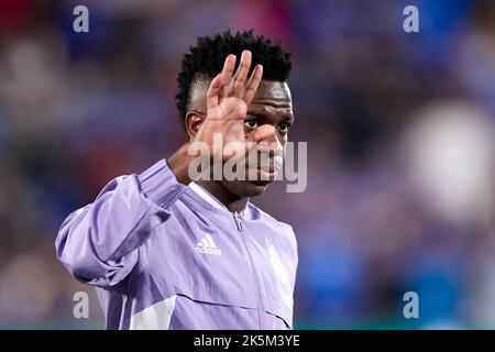 MADRID, SPAIN - OCTOBER 08: Vinicius Jr of Real Madrid CF reacts prior the La Liga Santander match between Getafe CF and Real Madrid CF on October 08, 2022 at Coliseum Alfonso Perez in Madrid, Spain. Credit: Ricardo Larreina/AFLO/Alamy Live News Stock Photo