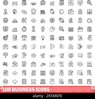 100 business icons set. Outline illustration of 100 business icons vector set isolated on white background Stock Vector