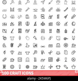 100 craft icons set. Outline illustration of 100 craft icons vector set isolated on white background Stock Vector