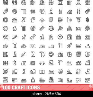 100 craft icons set. Outline illustration of 100 craft icons vector set isolated on white background Stock Vector