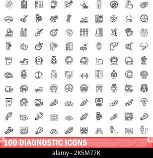 100 diagnostic icons set. Outline illustration of 100 diagnostic icons vector set isolated on white background Stock Vector
