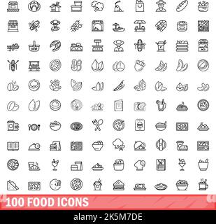 100 food icons set. Outline illustration of 100 food icons vector set isolated on white background Stock Vector