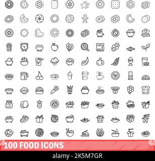 100 food icons set. Outline illustration of 100 food icons vector set isolated on white background Stock Vector