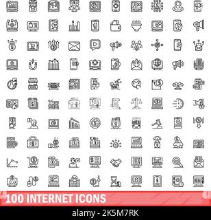100 internet icons set. Outline illustration of 100 internet icons vector set isolated on white background Stock Vector