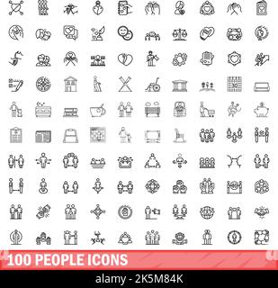 100 people icons set. Outline illustration of 100 people icons vector set isolated on white background Stock Vector
