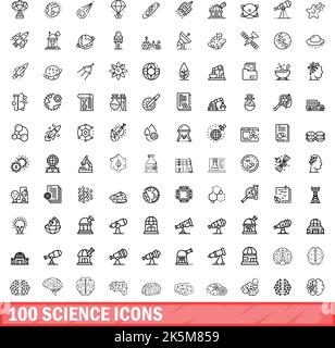 100 science icons set. Outline illustration of 100 science icons vector set isolated on white background Stock Vector