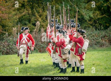 Re-enactors from the 6th Virginia 1776 regiment during the Batts in America re-enactment weekend at Oakwell Hall Country Park, Birstall. Picture date: Sunday October 9, 2022. Stock Photo